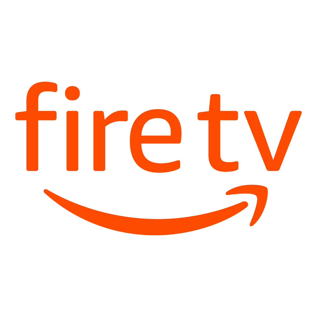 L'immagine mostra il logo del Fire TV Stick in testo arancione, con una freccia stilizzata sotto la parola "fuoco". Lo sfondo rimane trasparente.