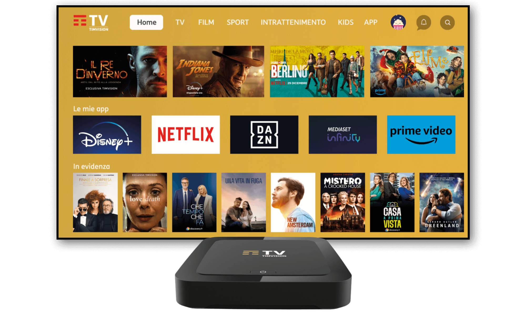 L'immagine mostra una tv con tim vision acceso e decoder collegato alla tv.