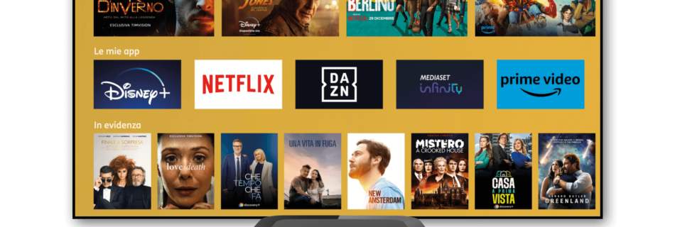 L'immagine mostra una tv con tim vision acceso e decoder collegato alla tv.