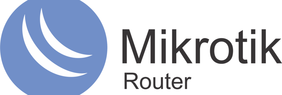 Logo del router MikroTik caratterizzato da un cerchio blu con due linee curve bianche a sinistra e la scritta MikroTik Router in nero a destra.