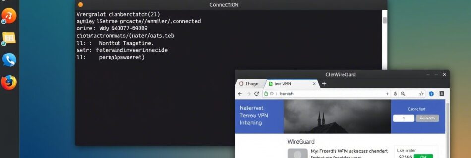 L'immagine mostra un terminale sotto connessione VPN Wireguard su debian linux.