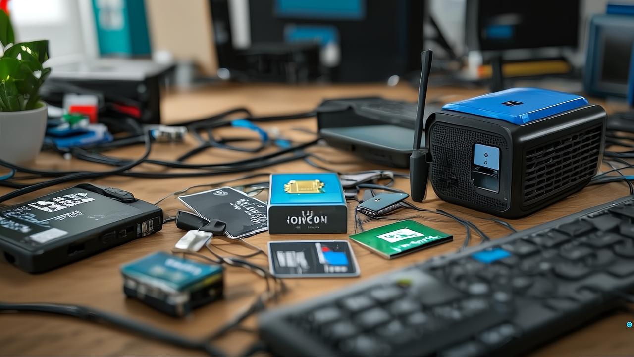 L'immagine mostra sim IoT con router appoggiati su una scrivaania pronti per essere usati.