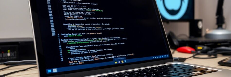 L'immagine mostra un Notebook Linux con programmazione malware e Linux in avvio.