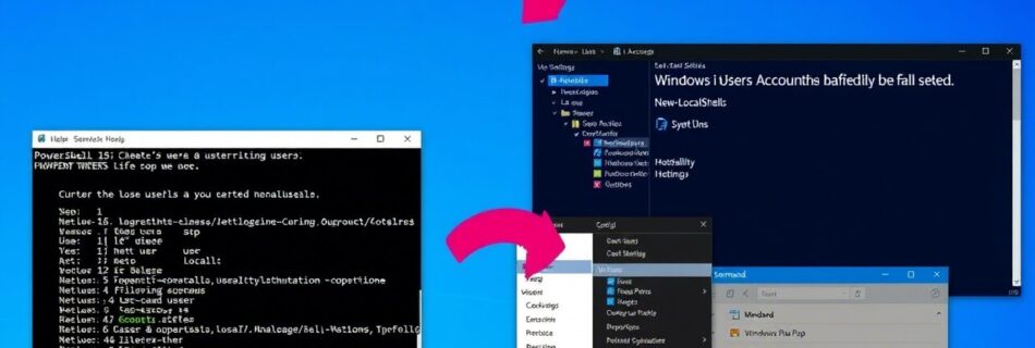L'immagine mostra dei terminali per modificare utenti e powershell con cmd anche.