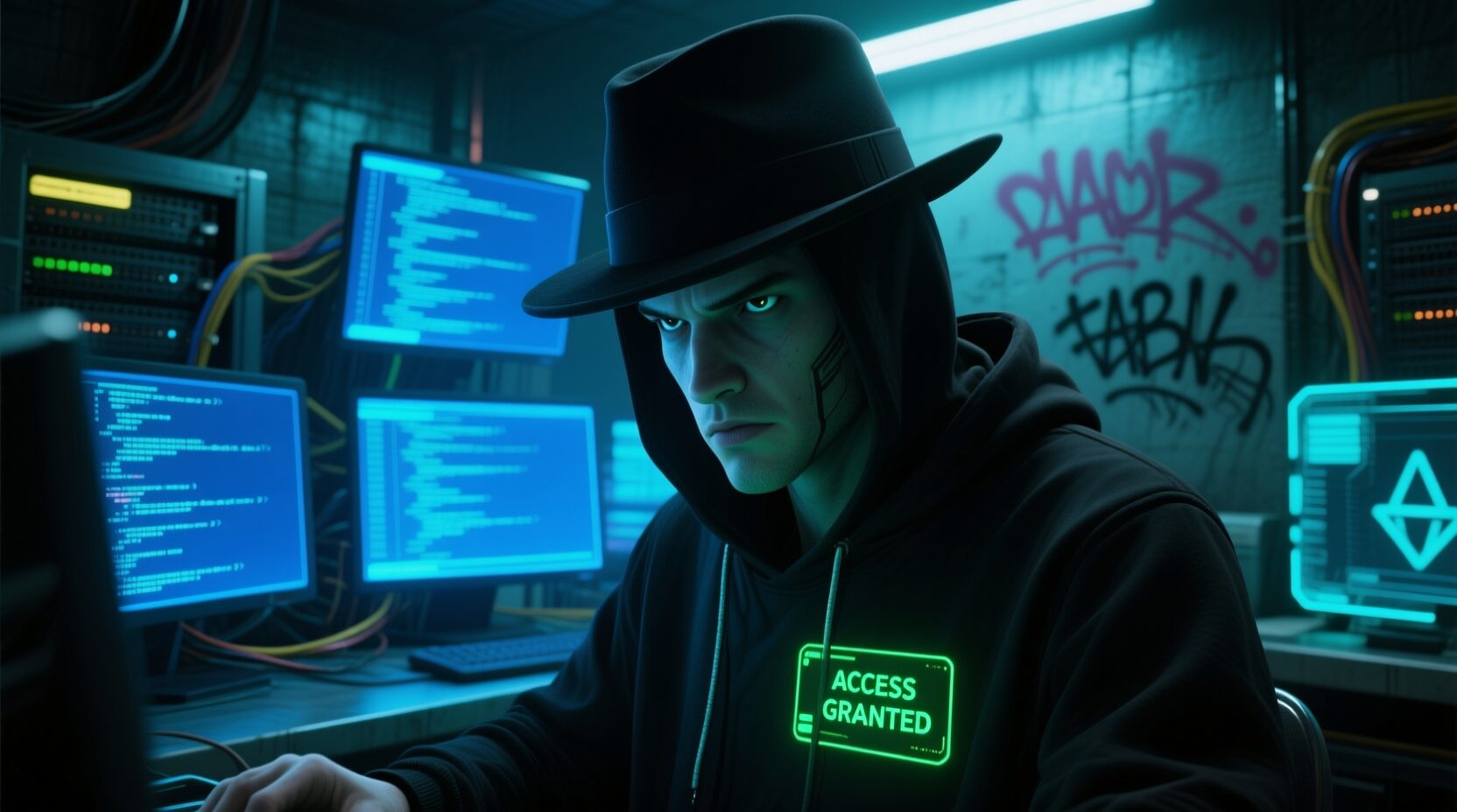 L'immagine mostra un hacker che hackera con attacco zero-day sistemi governativi.