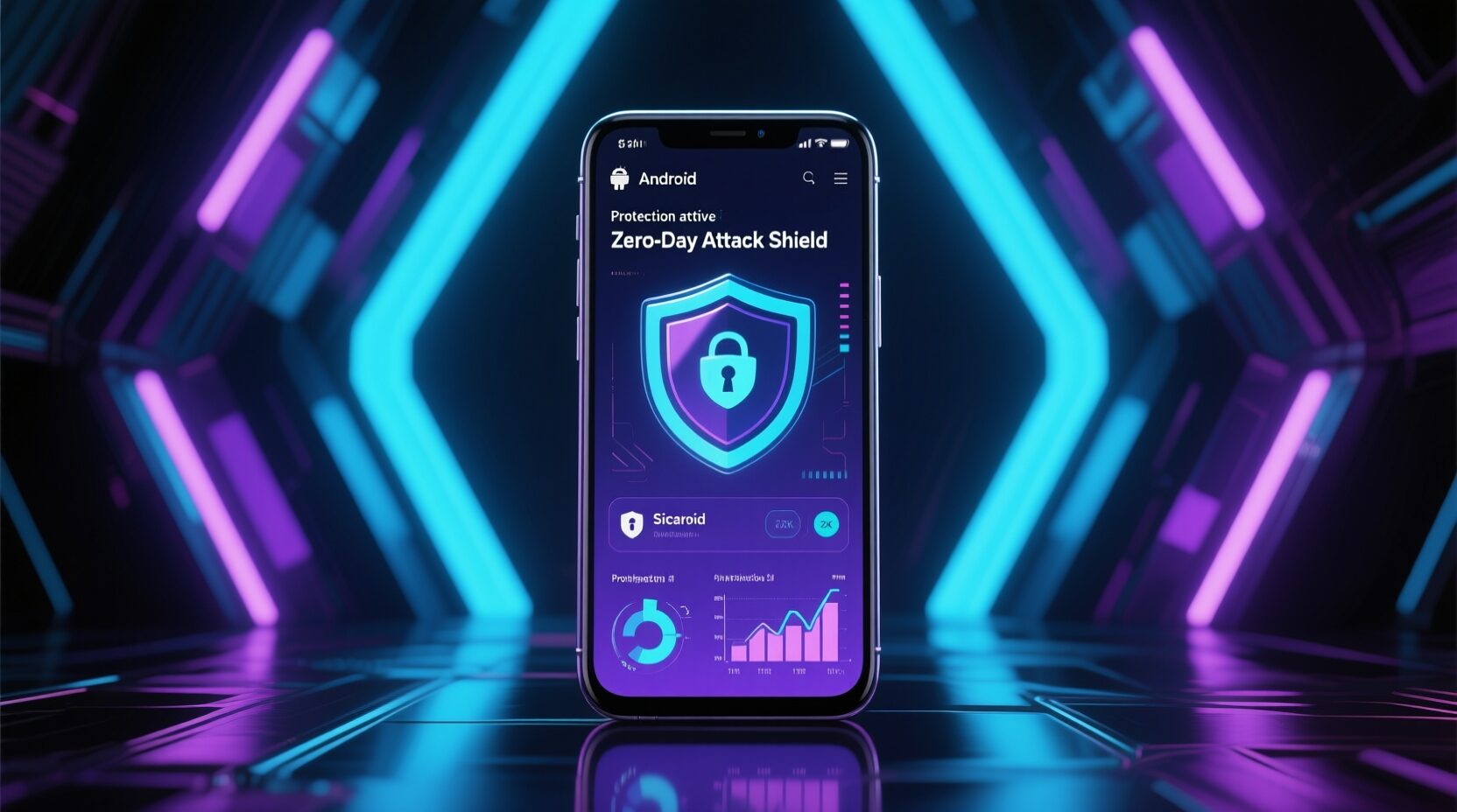 L'immagine mostra uno smartphone android in fase di protezione da attacchi zeroday.
