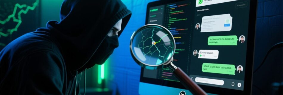 L'immagine mostra un detective Hacker alla ricerca di un numero di telefono WhatsApp via OSINT.