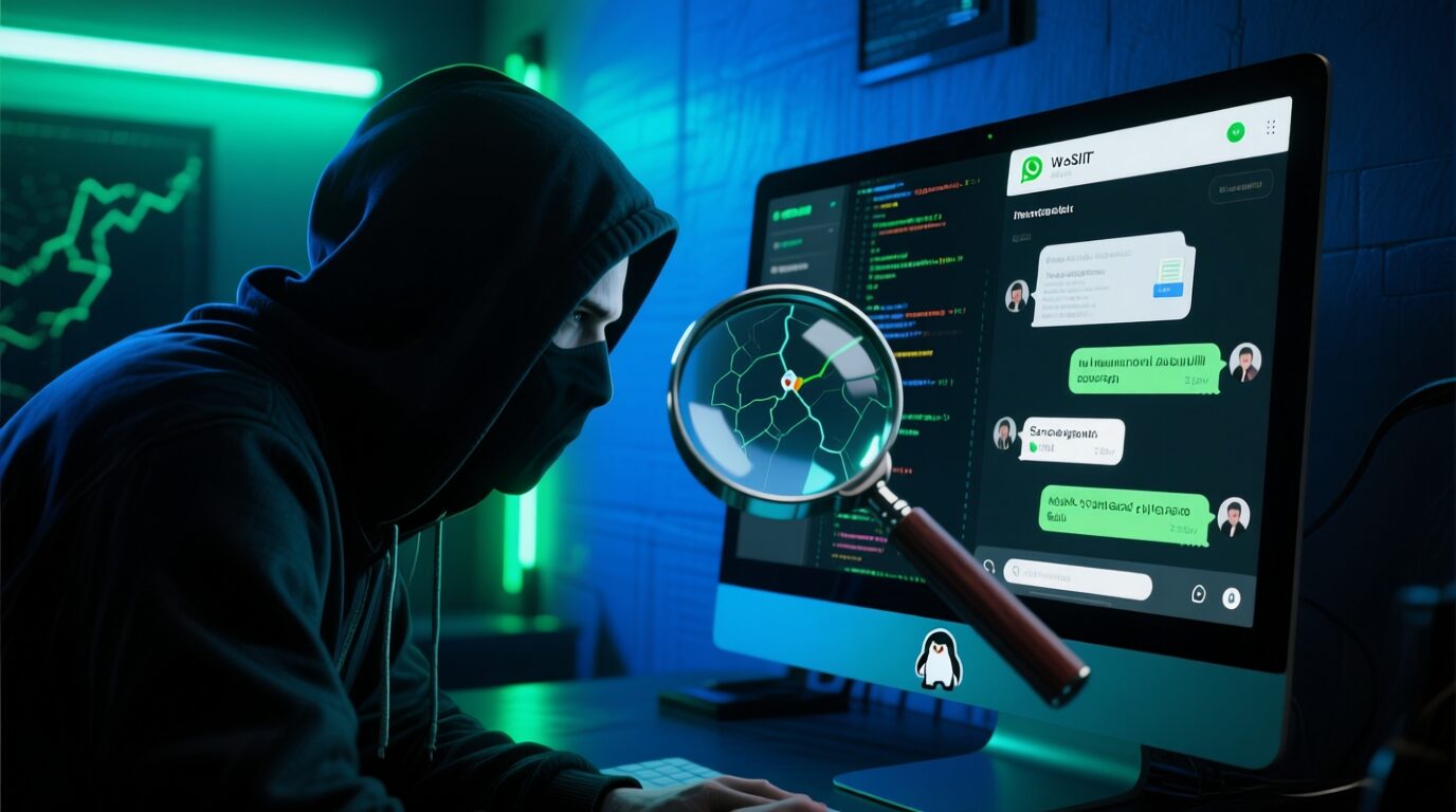 L'immagine mostra un detective Hacker alla ricerca di un numero di telefono WhatsApp via OSINT.