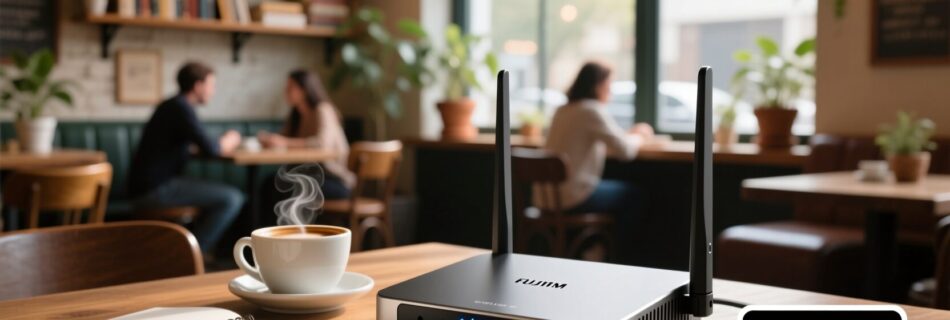 L'immagine mostra un router che viene trasportato su un tavolo di un ufficio.