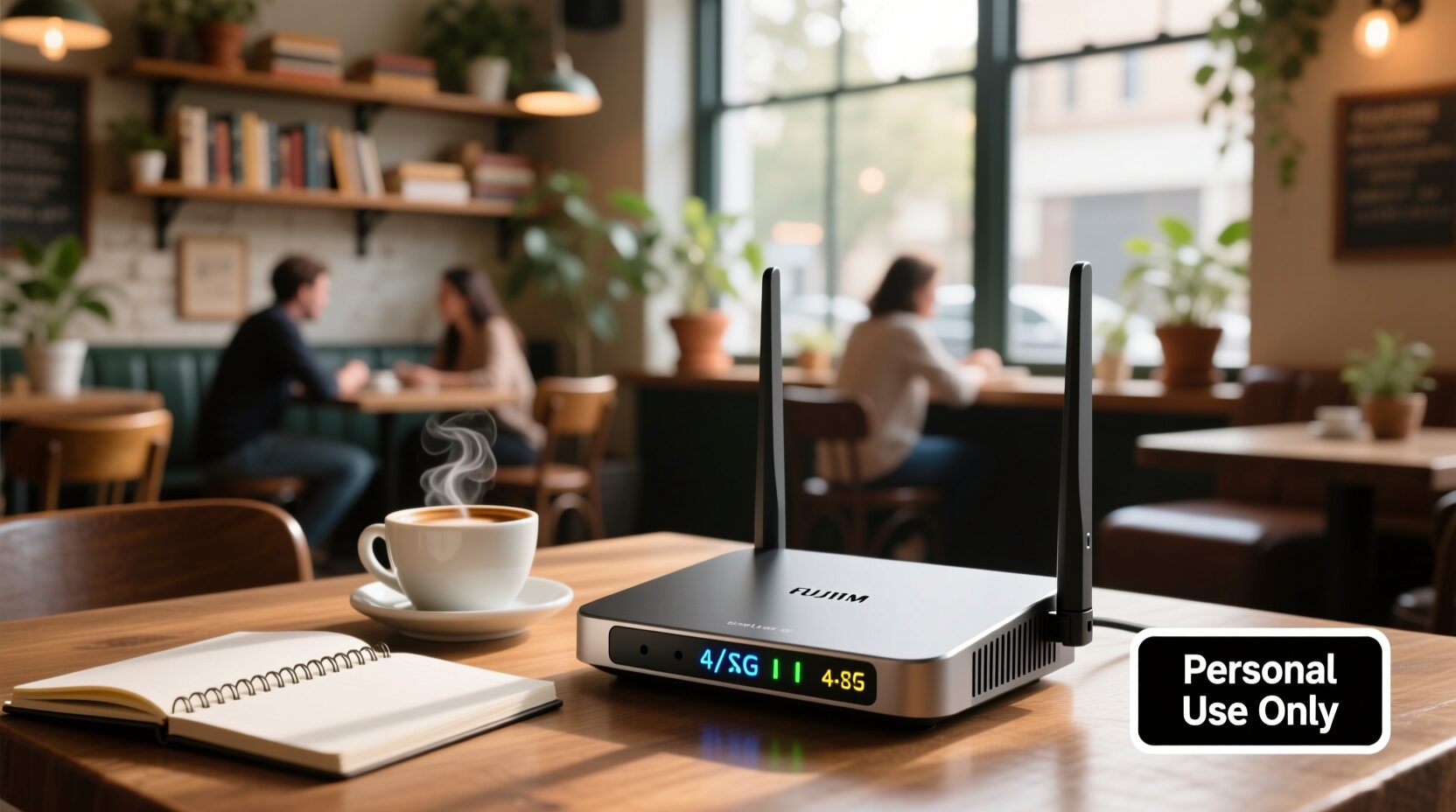 L'immagine mostra un router che viene trasportato su un tavolo di un ufficio.