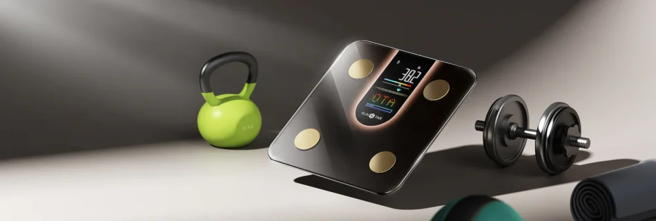 L'immagine mostra una bilancia pesapersone per trainer e persone che svolgono attività quotidiane.