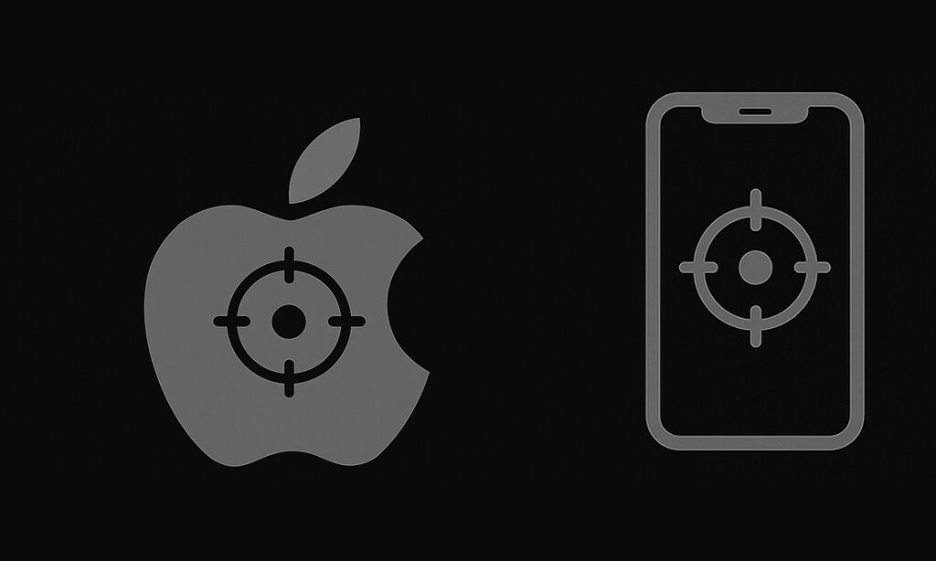 L'immagine mostra il logo apple sotto localizzazione con anche un iphone sotto localizzazione.