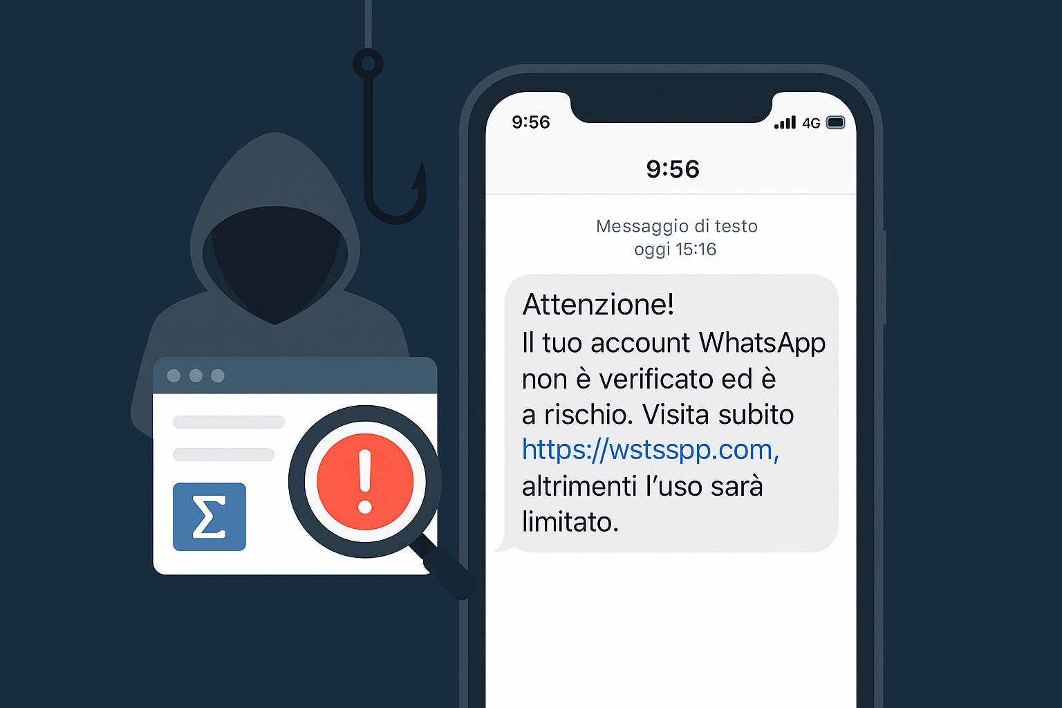 L'immagine mostra un sms su uno smartphone android che indica un messaggio di smishing.