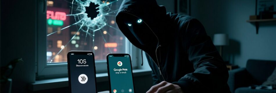 L'immagine mostra una persona che tenta di spiare due smartphone uno ios e uno android in maniera anonima da blackhat