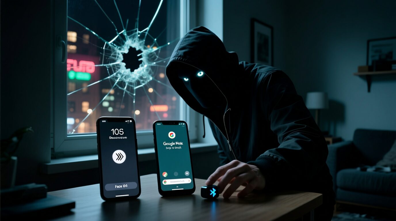 L'immagine mostra una persona che tenta di spiare due smartphone uno ios e uno android in maniera anonima da blackhat