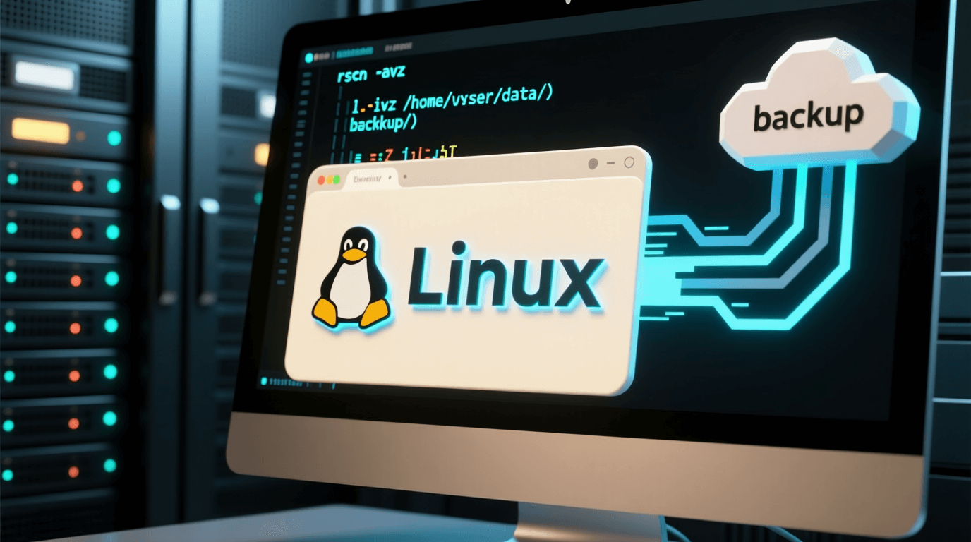 L'immagine mostra un computer fisso che fa un backup da terminale su sistemi linux.