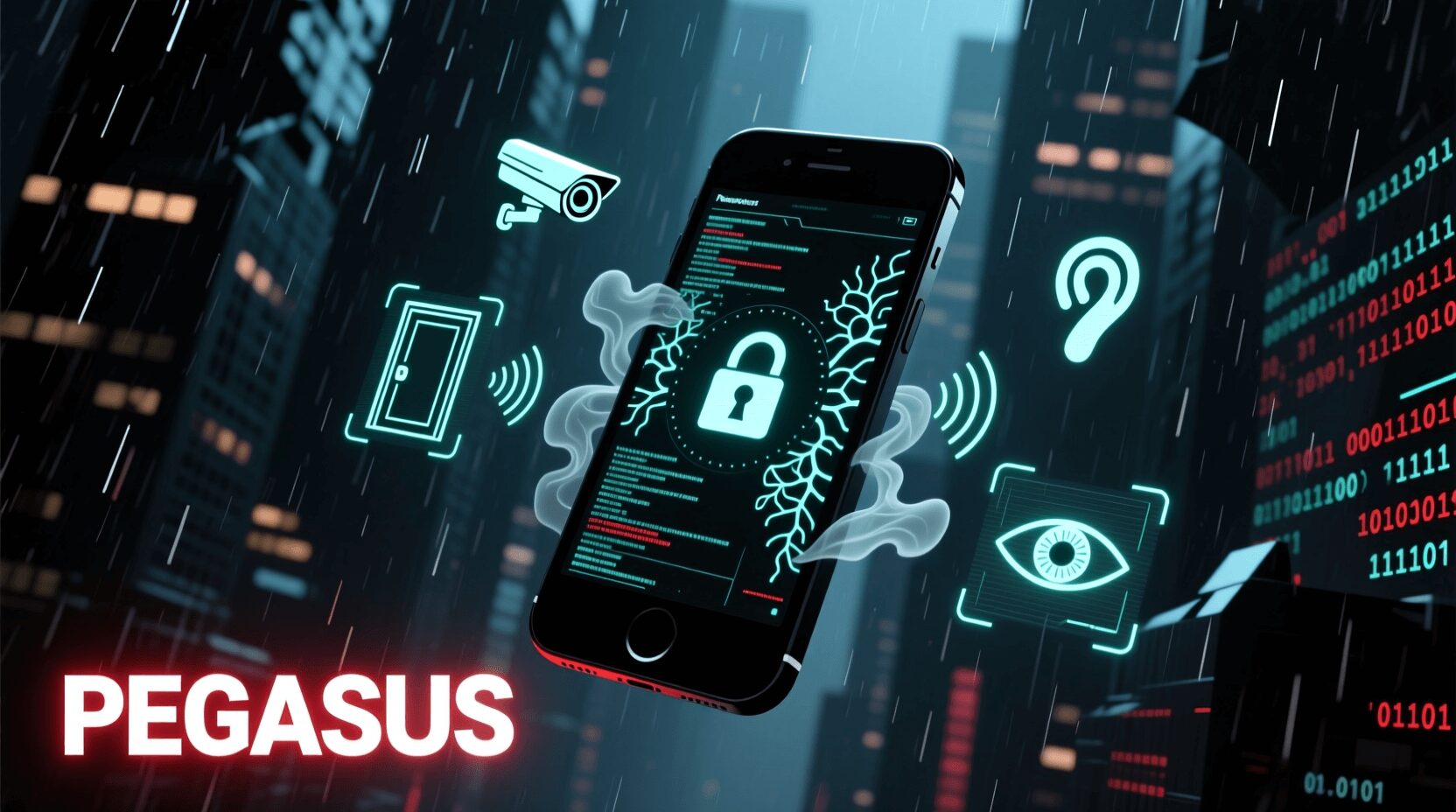 L'immagine mostra uno smartphone sotto sroveglianza da spyware pegasus.