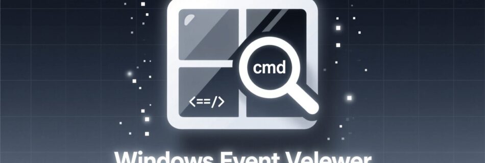 L'immagine mostra logo windows e event viewer con cmd.