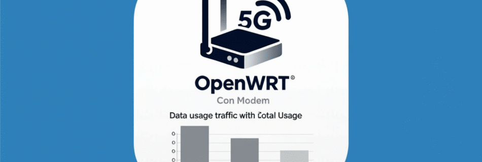L'immagine mostra OpenWrt e un router con dati di traffico dati.