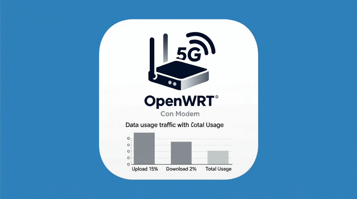 L'immagine mostra OpenWrt e un router con dati di traffico dati.