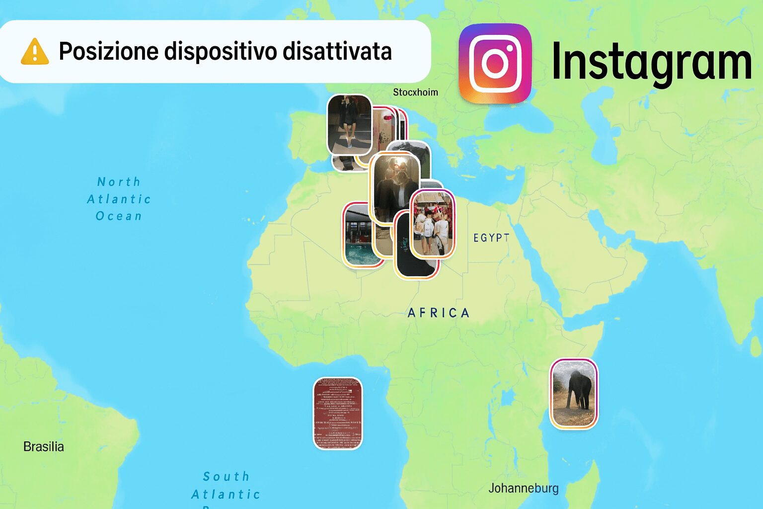 L'immagine mostra una mappa con instagram che localizza le foto degli utenti.
