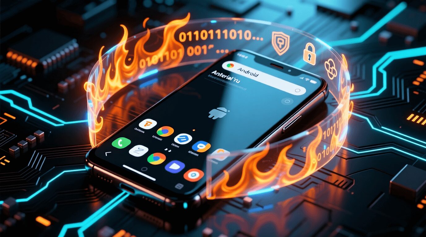 L'immagine mostra uno smartphone in un firewall.