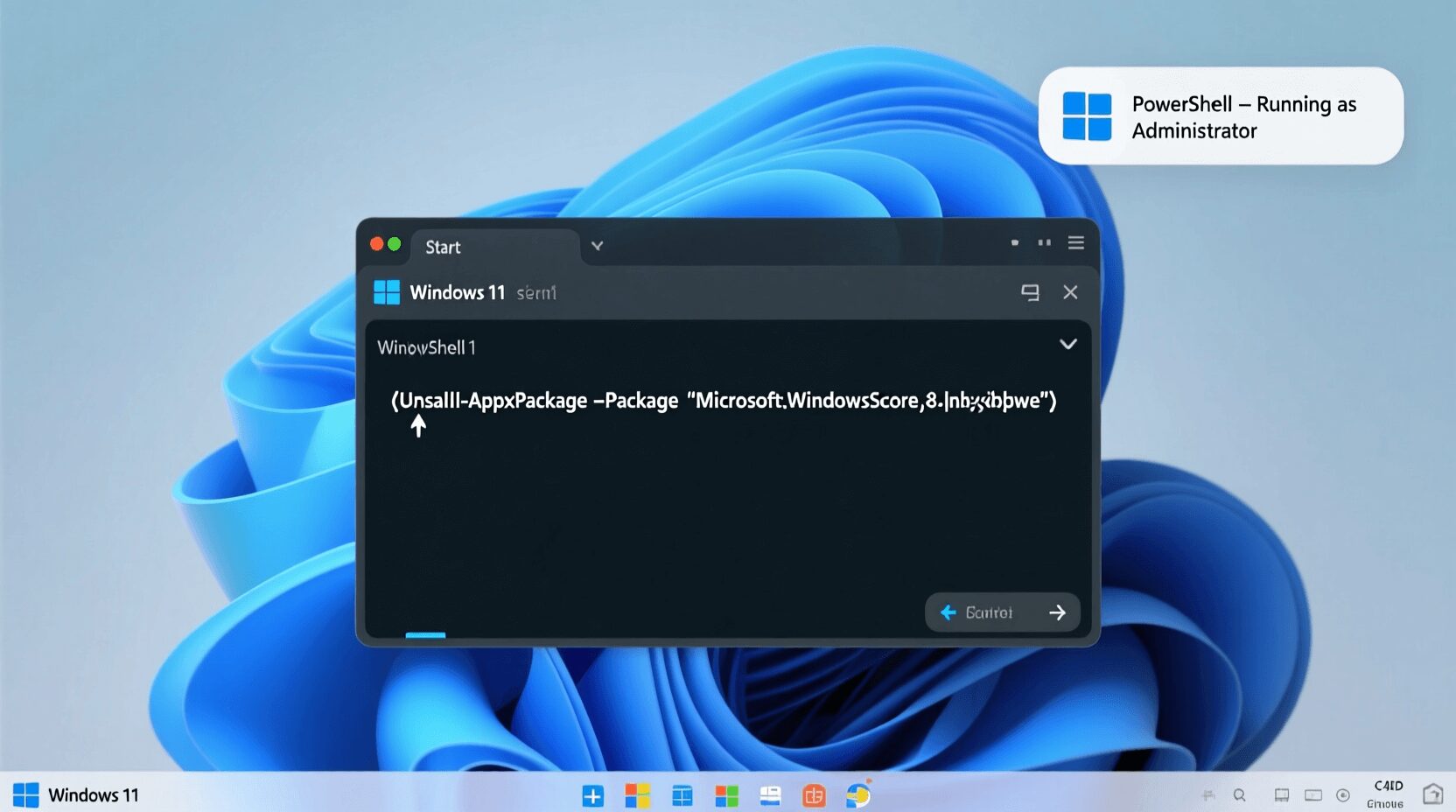 L'immagine mostra una powershell su windows 11 attiva per disattivare bloatware