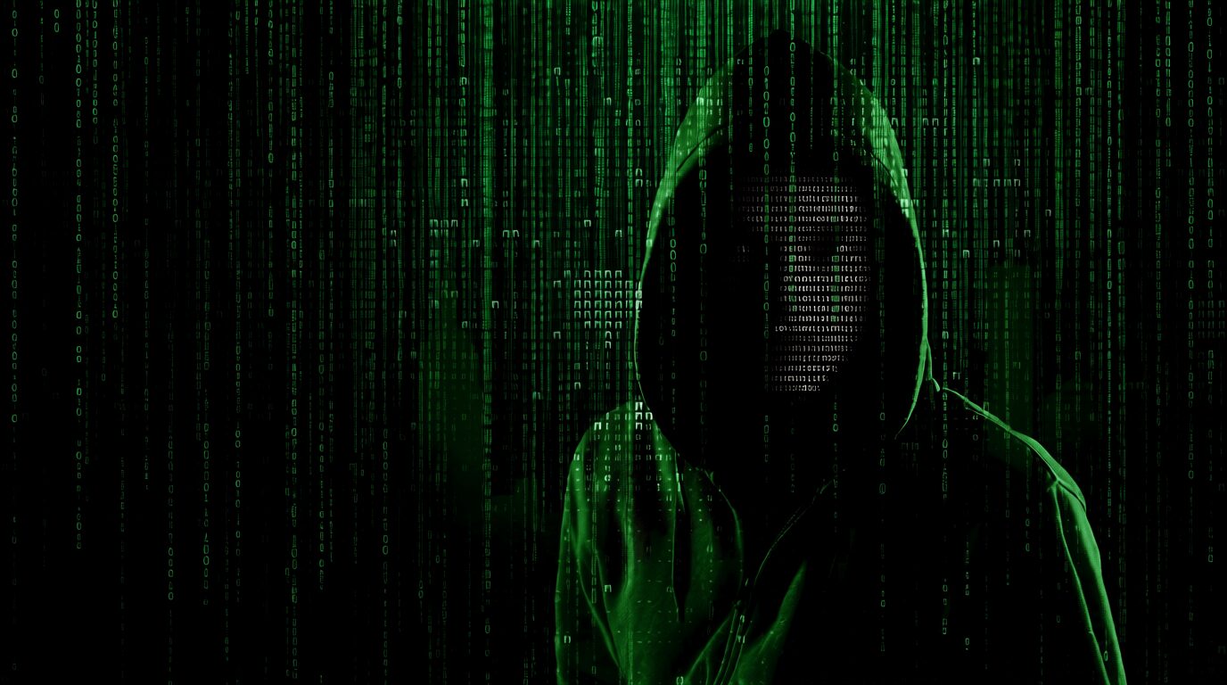L'immaigne mostra in penombra un hacker nel lato oscuro della rete internet.
