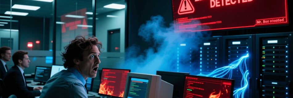 L'immagine mostra un datore di lavoro in ufficio mentre viene attaccato da vulnerabilità zero day