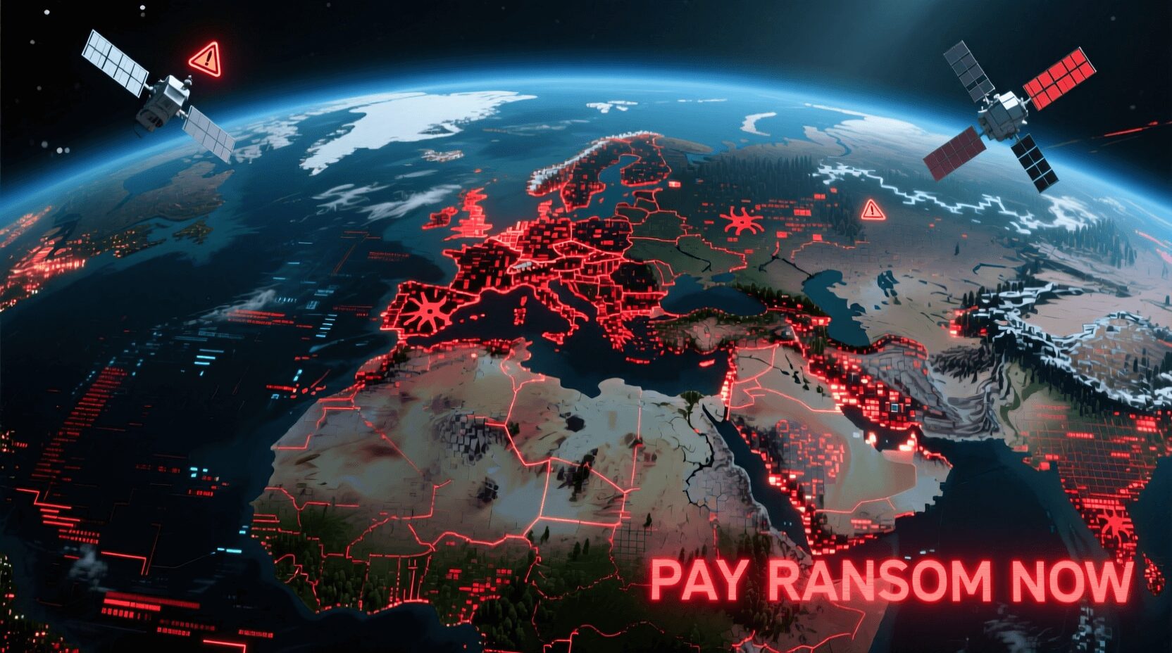 L'immagine mostra un pianeta terra visto dal satellite ivnas da attacchi ransomware as service.