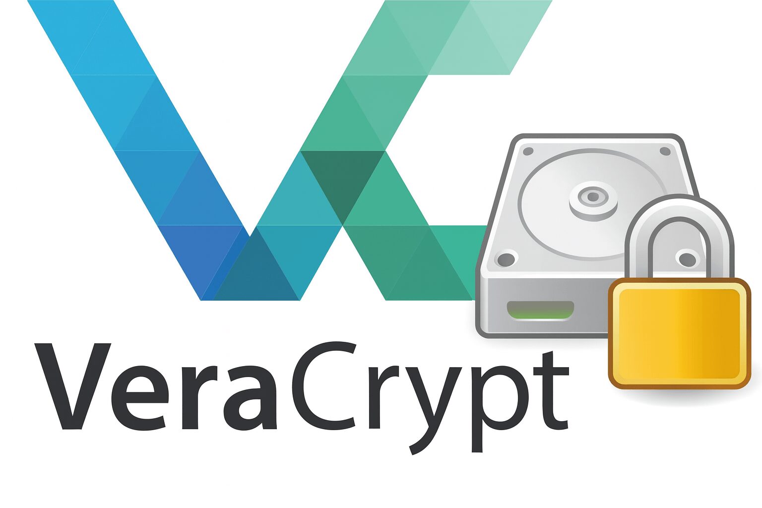 L'immagine mostra il logo del software very crypt con hardisk bloccato da crittografia.