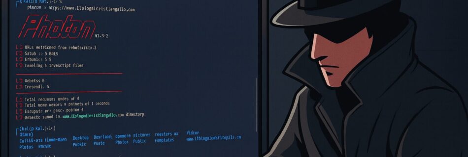 L'immagine mostra un investigatore informatico alla ricerca di osint sui siti web.