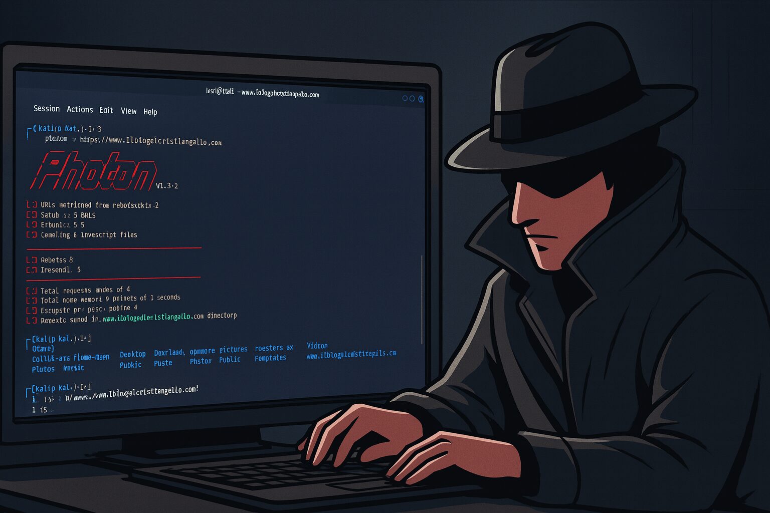 L'immagine mostra un investigatore informatico alla ricerca di osint sui siti web.