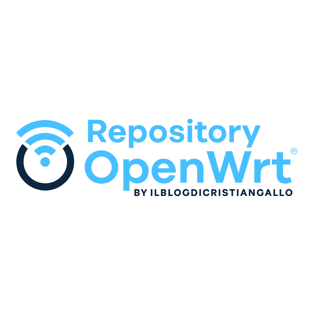 L'immagine mostra il logo openwrt con la scritta repository by il blogdicristiangallo.