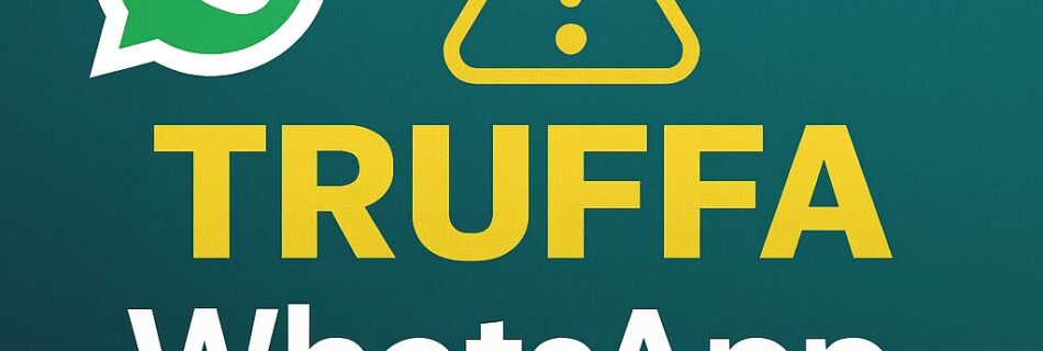 L'immagine mostra un logo whatsapp con scritto truffa whatsapp nel caso dell'attenzione della condivisione schermo.