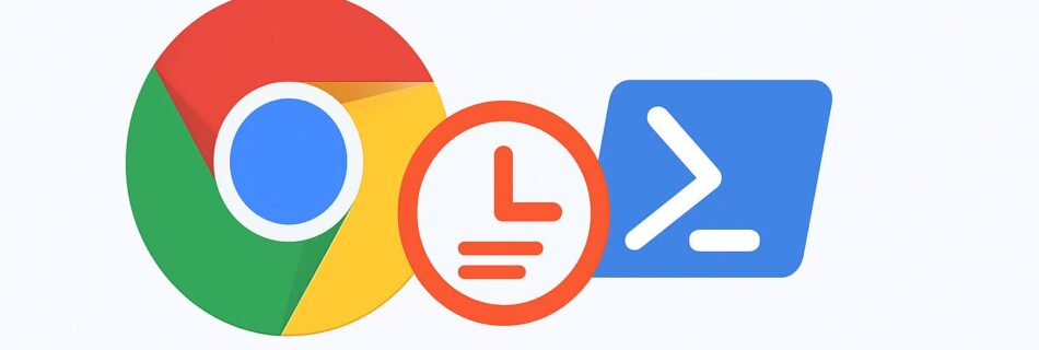L'immagine mostra il logo di google chrome della cronologia e powershell.