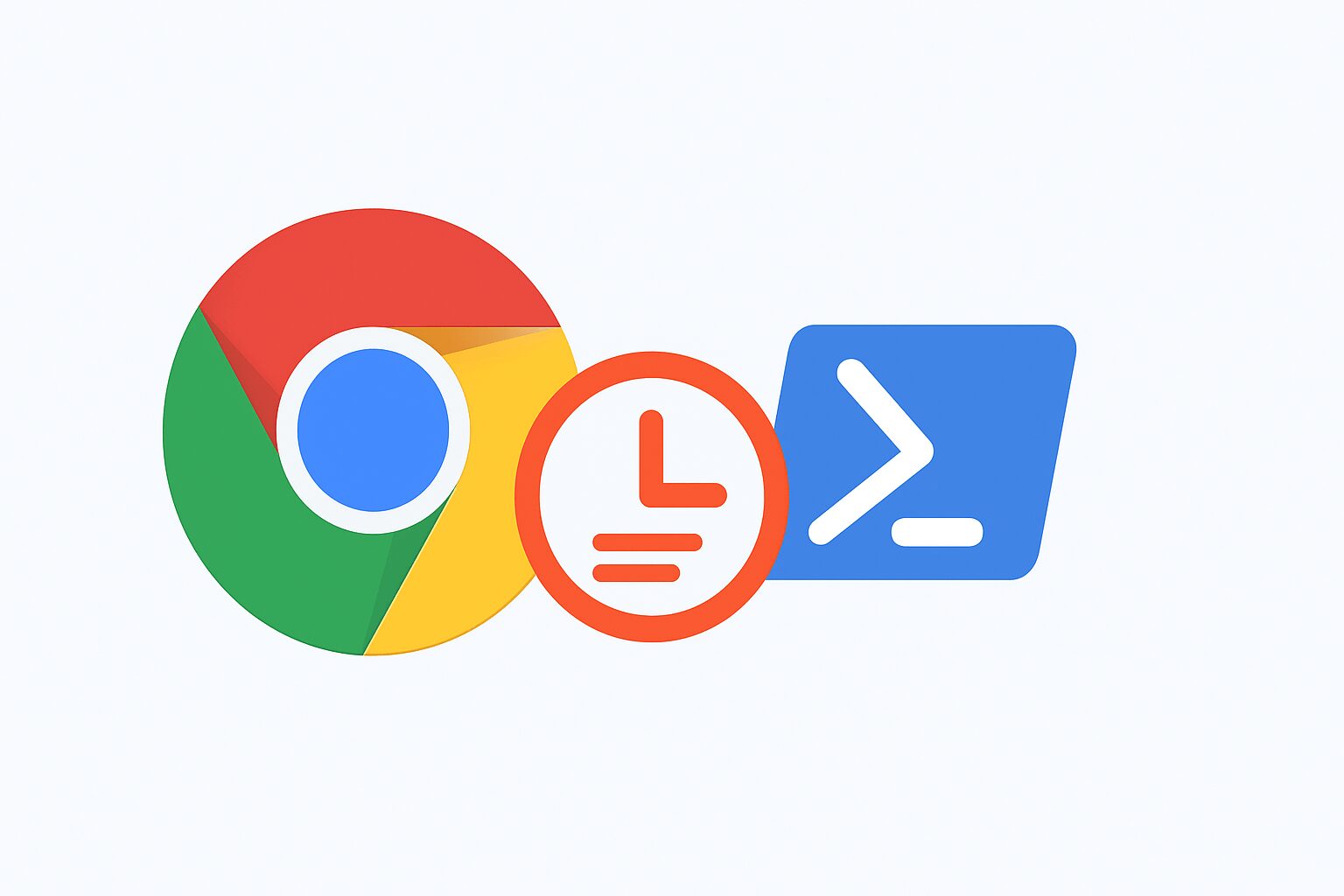 L'immagine mostra il logo di google chrome della cronologia e powershell.