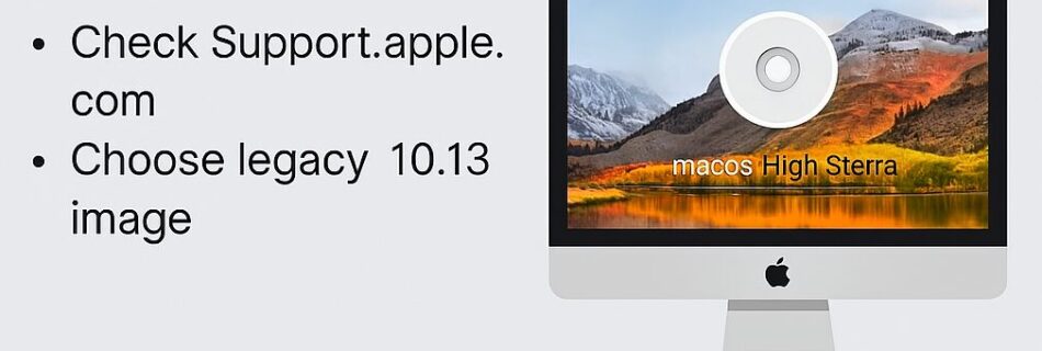 L'immagine mostra un iMac di vecchia generazione con immagine di high sierra.
