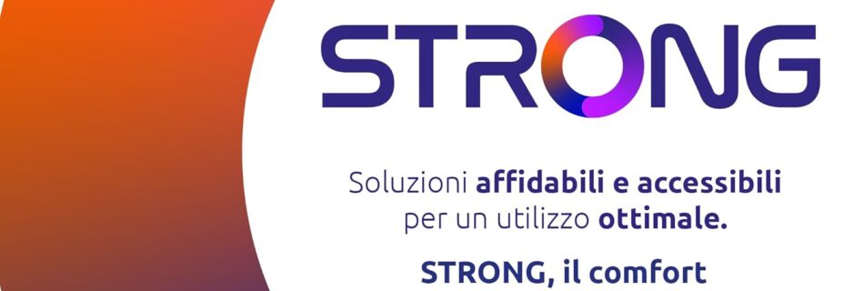 L'immagine mostra il logo ufficiale della marca di decoder e stick android marchiato strong