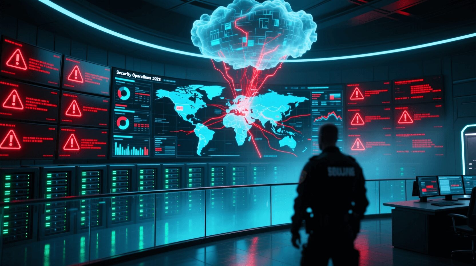 L'immagine mostra un centro di cybersecurity dove analizzano gli attacchi ad i databreach