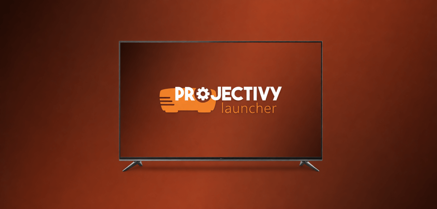 L'immagine mostra una smart tv con logo di projectivy launcher.