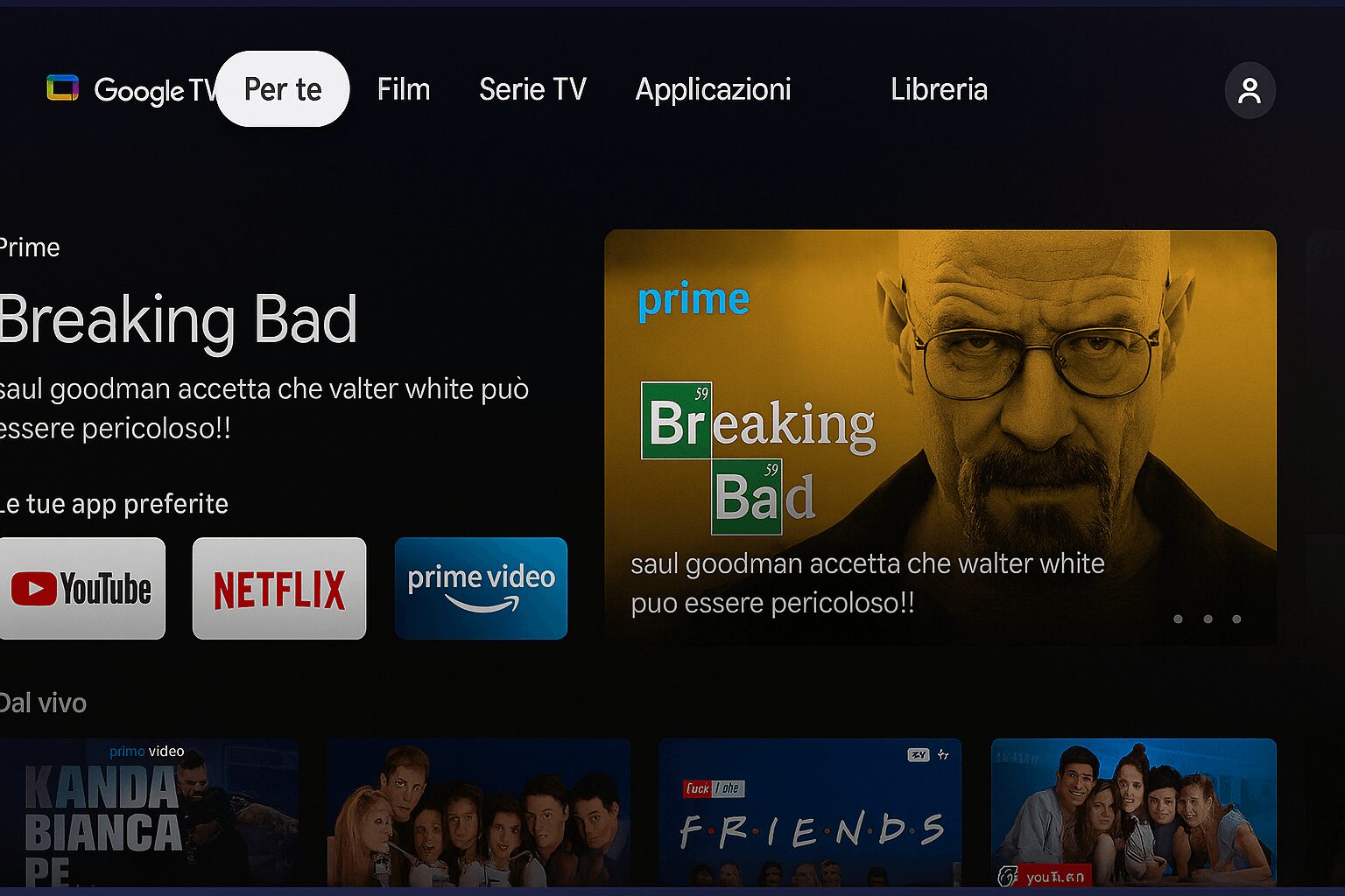 L'immagine mostra l'immagine della smart tv google tv come launcher.