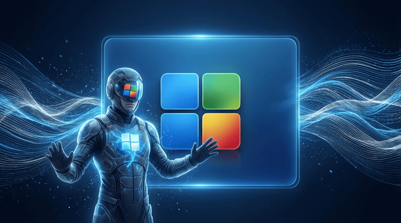 L'immagine mostra un uomo digitale che protegge windows dalla privacy online.