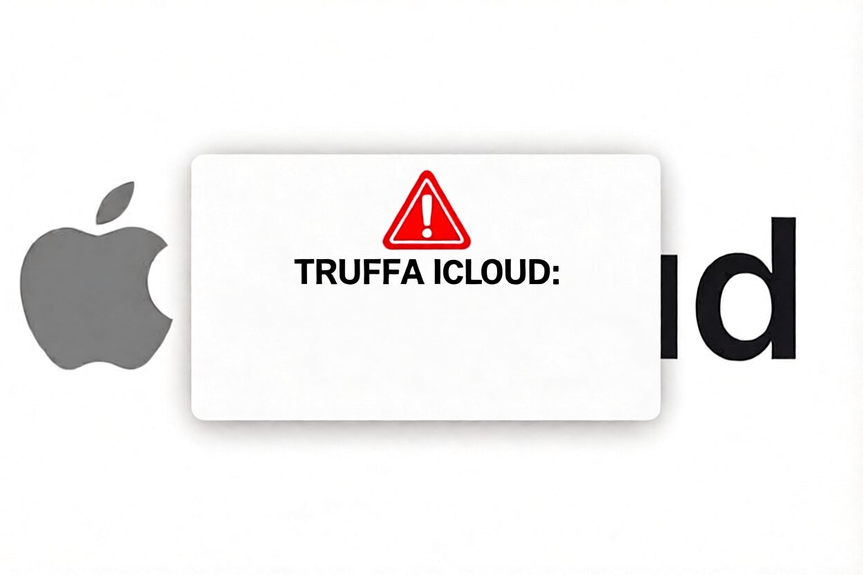 L'immagine mostra il logo icloud di apple in stile truffa in arrivo via email.