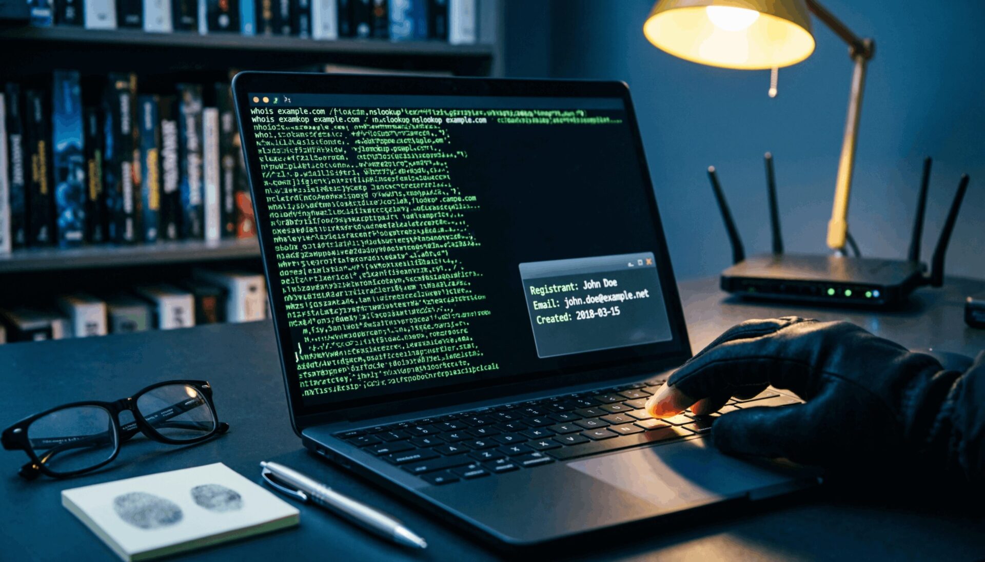 L'immagine mostra un hacker alla ricerca di un dominio falso con un OSINT.
