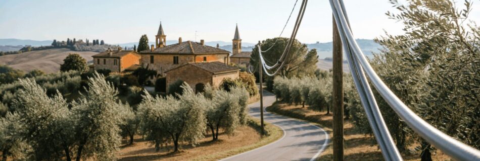 L'immagine mostra un paese con cavi in fibraottica per nuove offerte operatori telefonici.