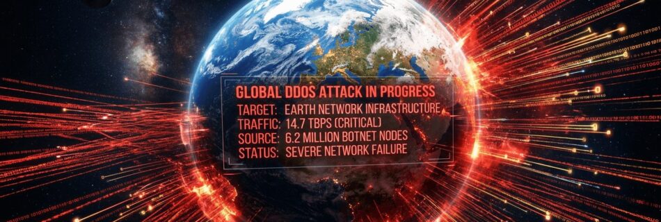 L'immagine mostra un pianeta terra sotto attacco ddos.