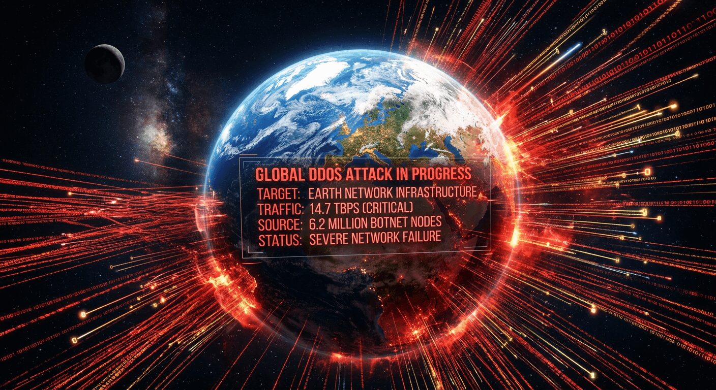 L'immagine mostra un pianeta terra sotto attacco ddos.
