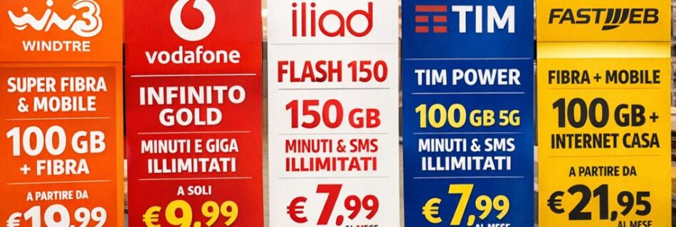 L'immagine mostra in un negozio offerte migliori di sim solo dati per telefoni e router.